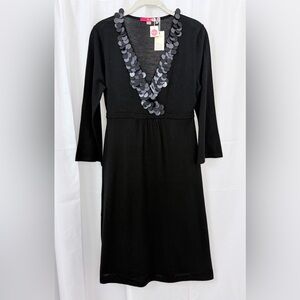 Boden Black Long Sleeve Soft Wool Sweater Dress w/ Palliate Sequin Accent 8R NWT
